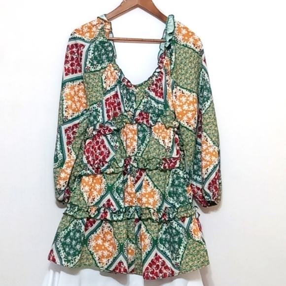 𝅺Bohemian Printed Mini Dress Medium - Picture 1 of 12